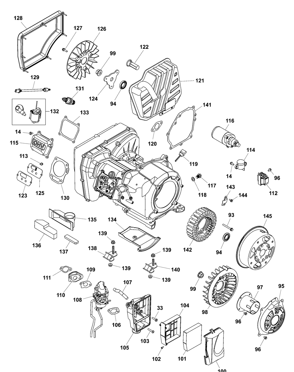 Main Unit P3 Engine Diagram and Parts List for 030814-00  Briggs and Stratton Generator
